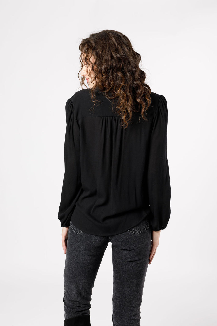 Hallie Black Crossover Long Sleeve Top