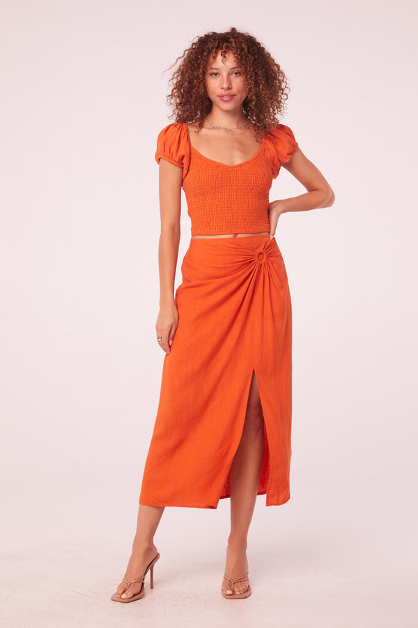 Joan Clay Linen Gathered Midi Skirt