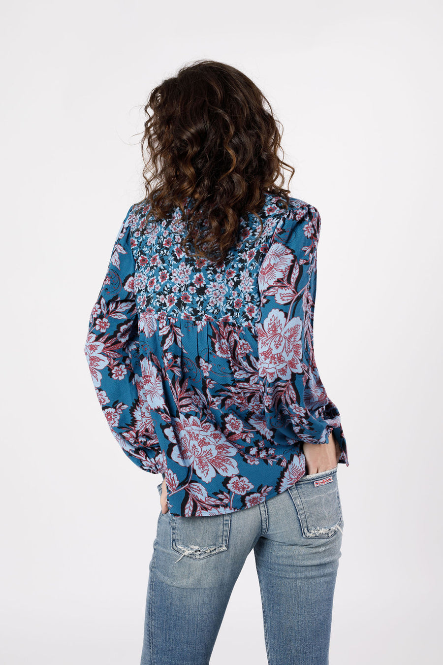 Josie Sapphire Mixed Print Long Sleeve Top