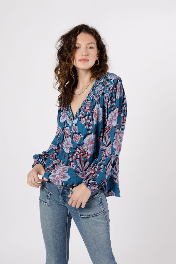 Josie Sapphire Mixed Print Long Sleeve Top