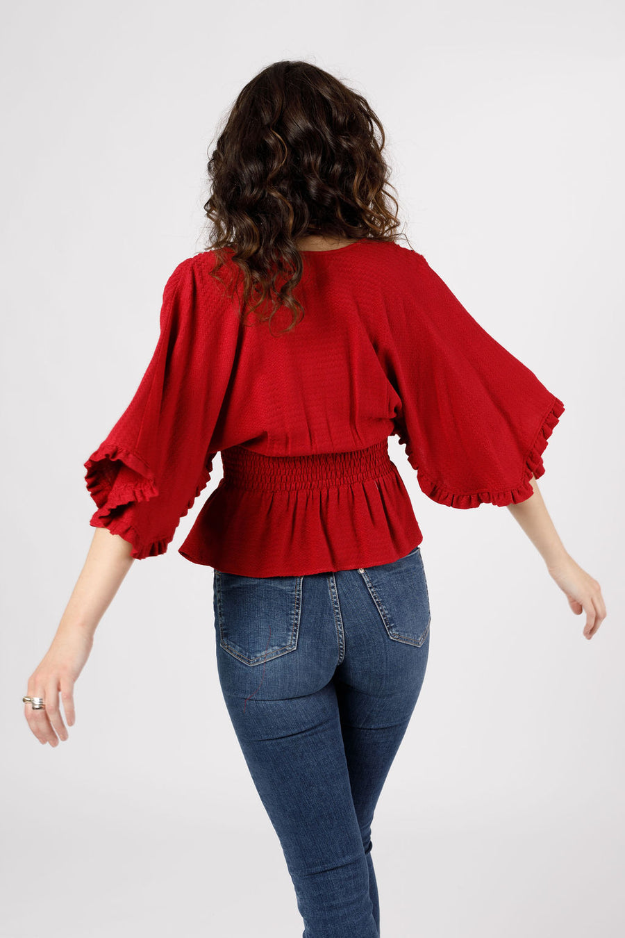 Kacey Red Smocked Waist Top
