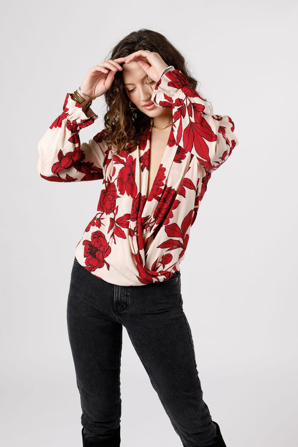 Kit Garnet Floral Surplice Wrap Top