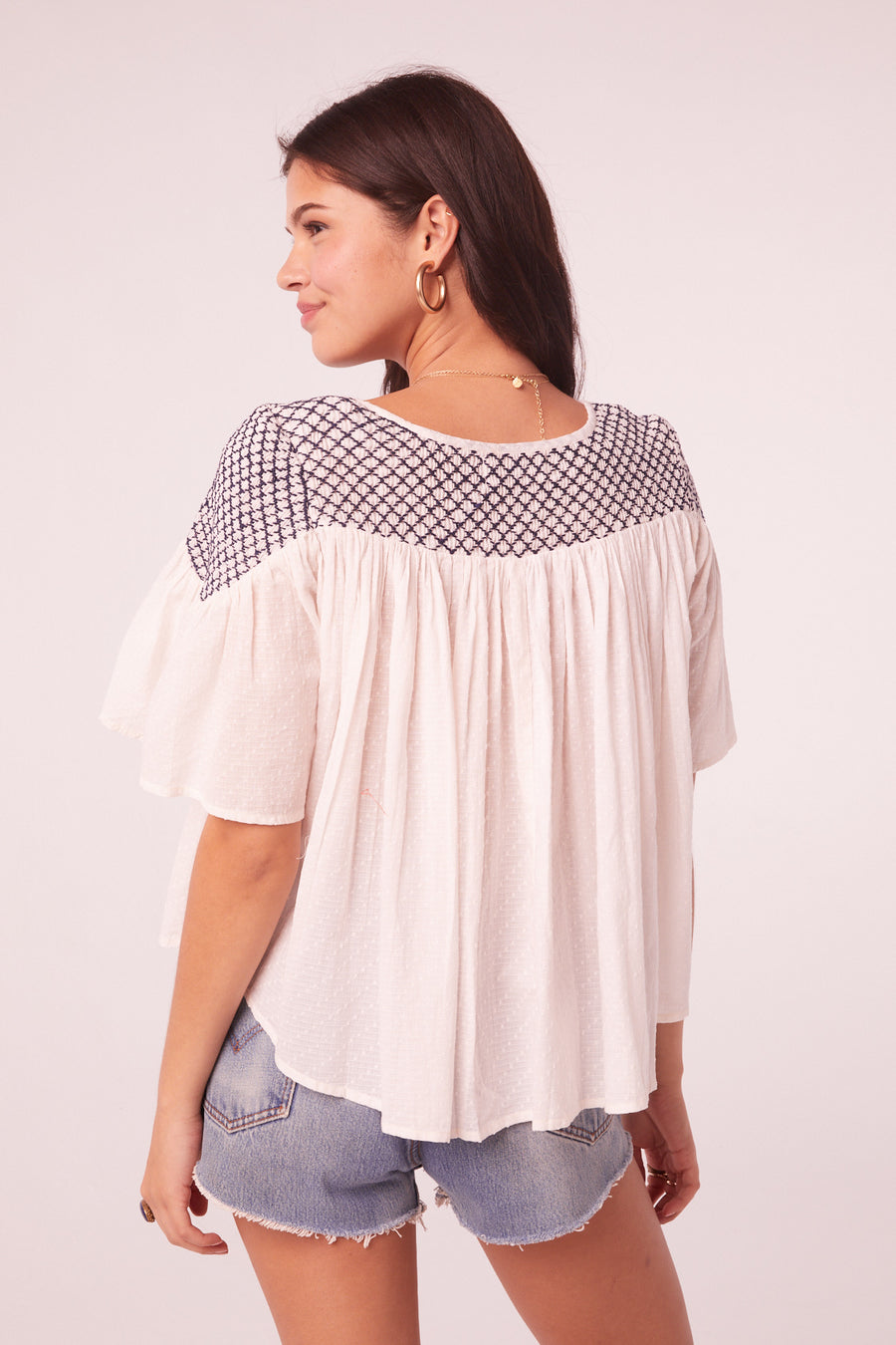 La Plage Navy Embroidered Floral Top