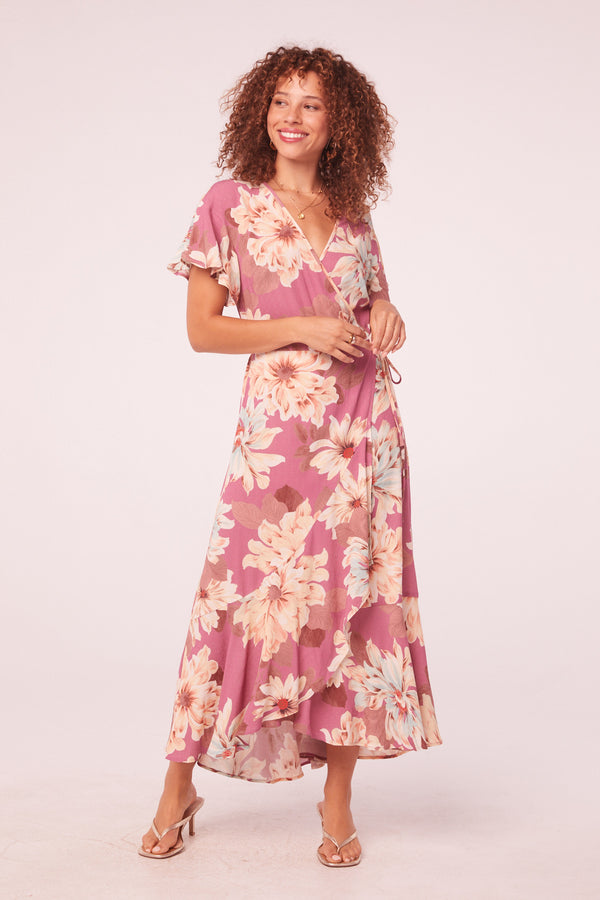 Liza Mauve Floral Wrap Maxi Dress