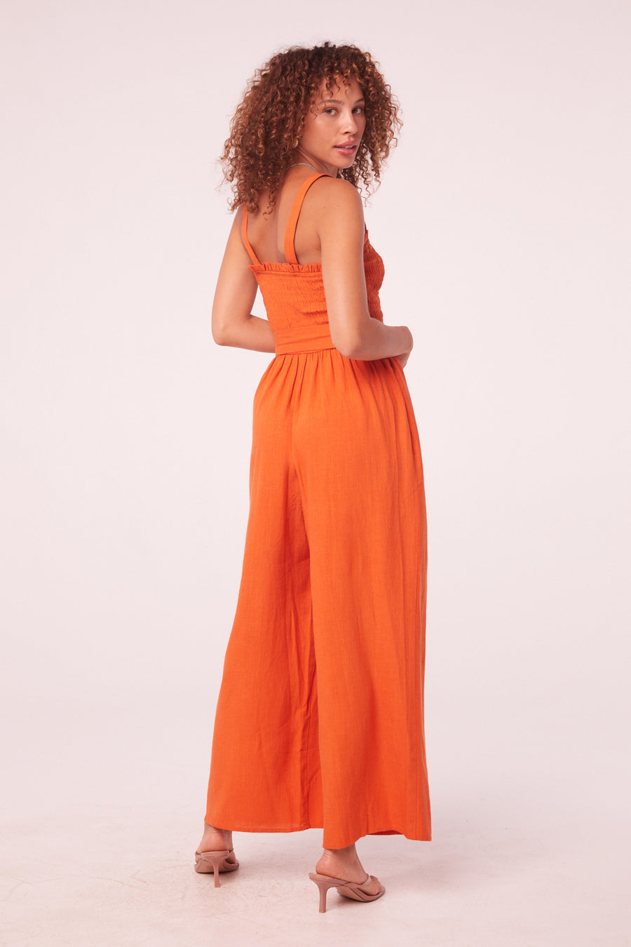 Marisa Clay Linen Smocked Jumpsuit