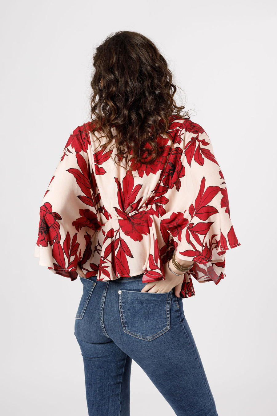 Precious Garnet Floral Batwing Top