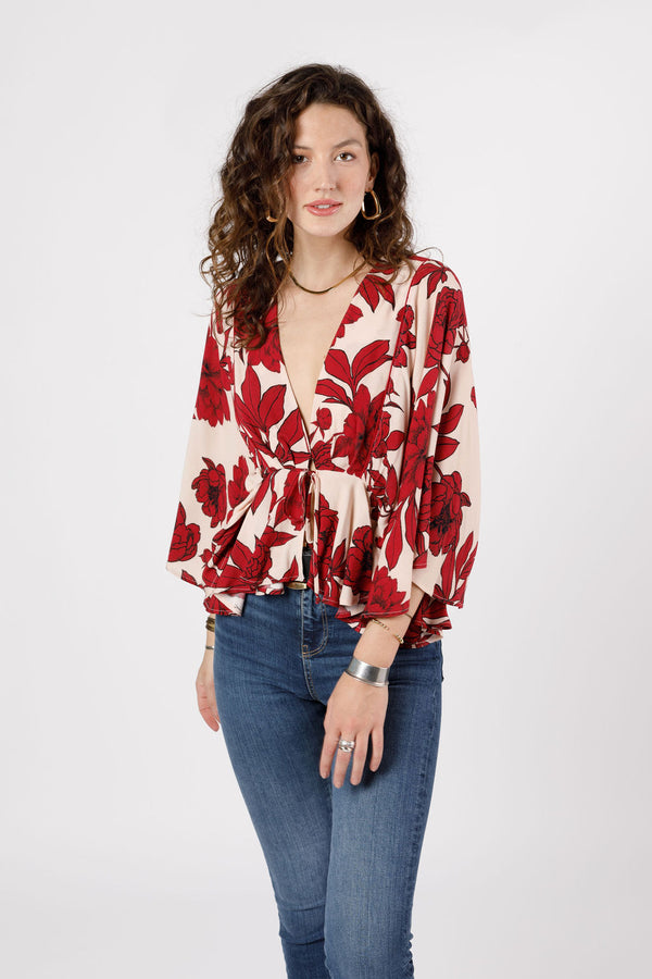 Precious Garnet Floral Batwing Top