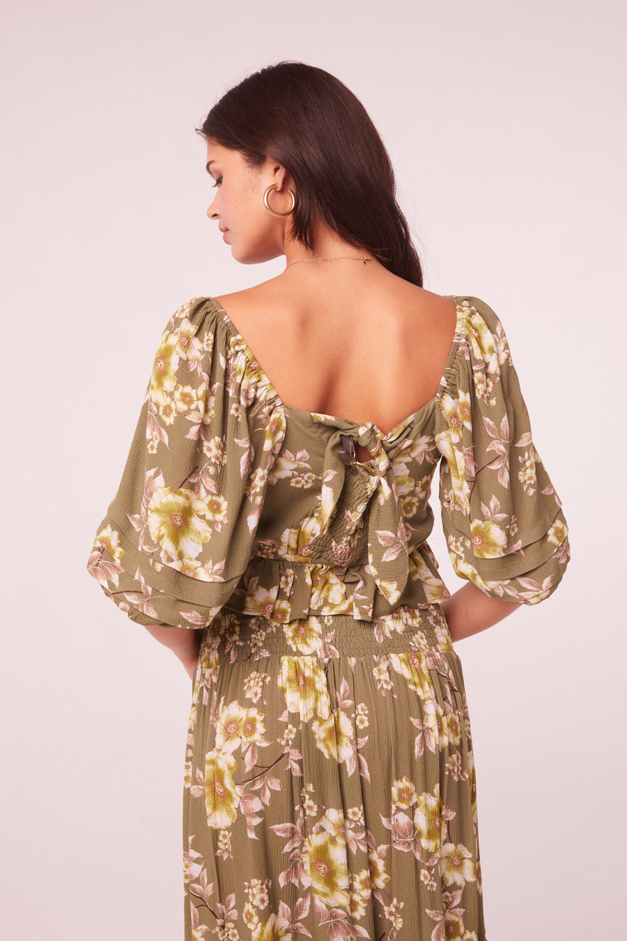 Sprout Olive Floral Lace Inset Top