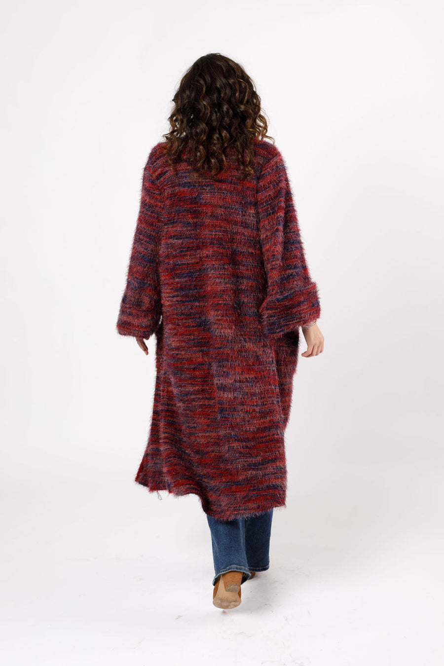 Sunset Blvd Red Mixed Knit Duster Sweater
