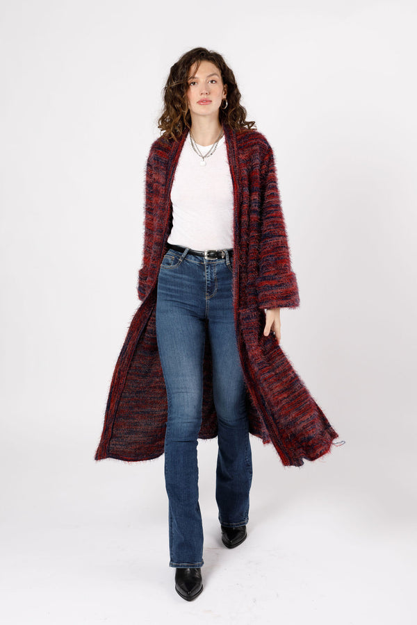 Sunset Blvd Red Mixed Knit Duster Sweater