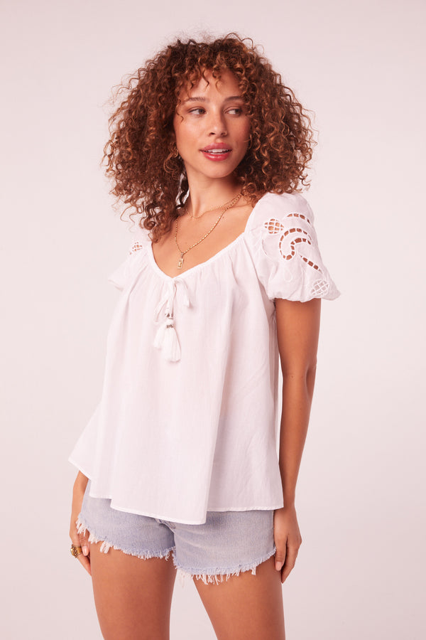 Tropicana White Embroidered Sleeve Top