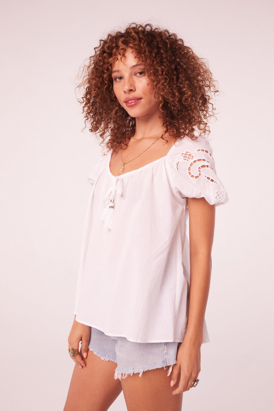 Tropicana White Embroidered Sleeve Top