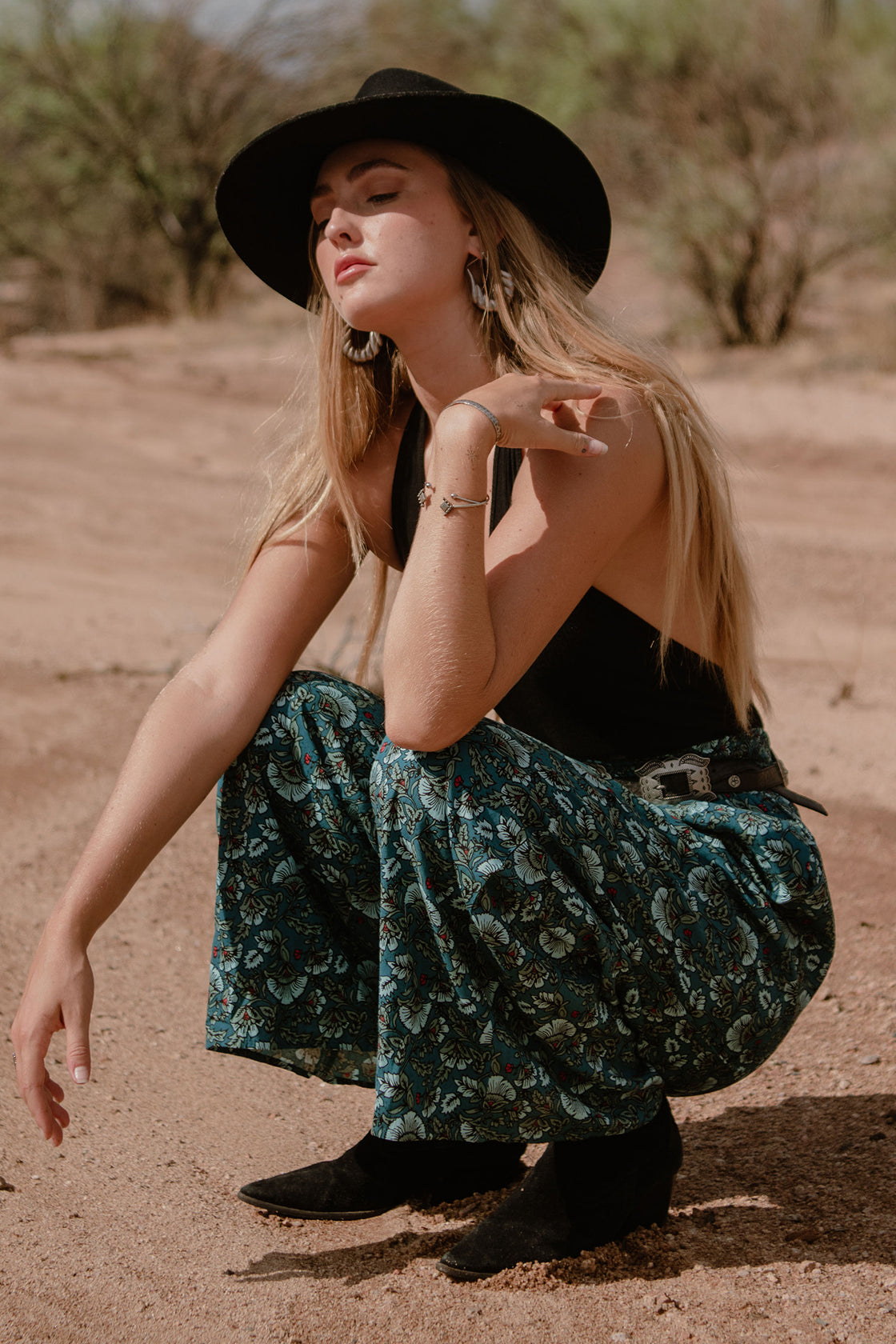 Elise Teal Floral Wide Leg Pants