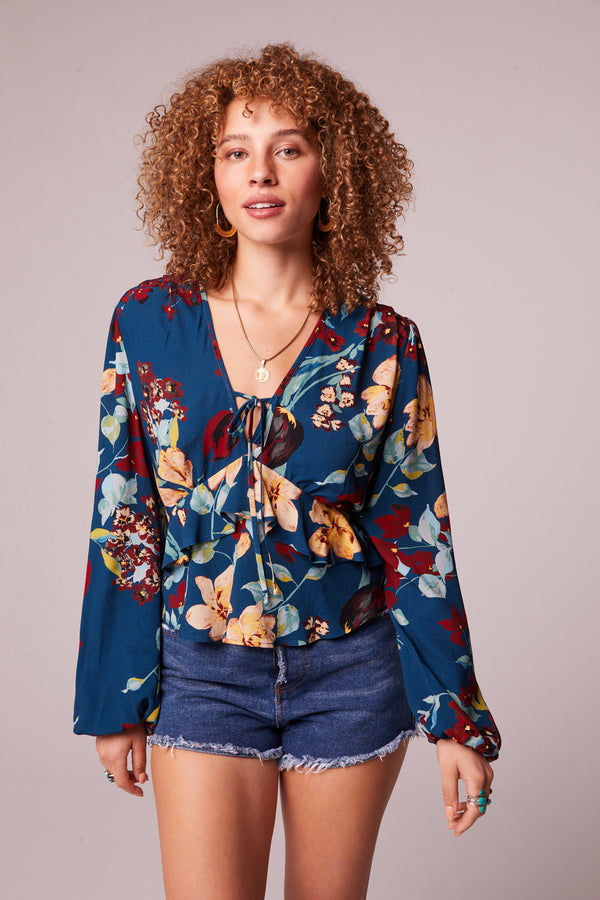 Fano Teal Floral Long Sleeve Top Master