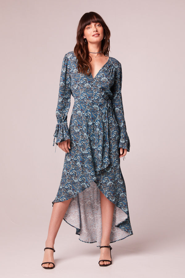 Jewel Teal Floral Wrap Maxi Dress