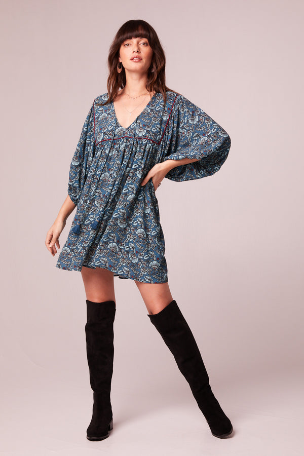 Mallory Teal Floral Babydoll Mini Dress