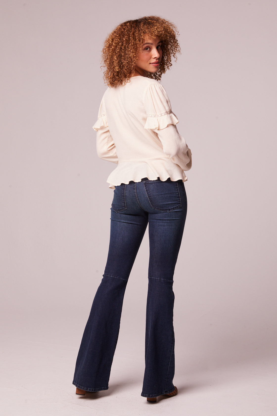 Sandy Cream Ruffle Long Sleeve Top Back